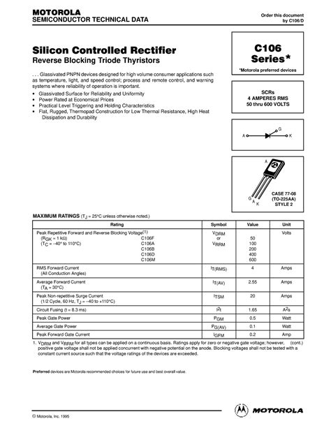 Datasheet Dataheet De Un Tiristor Scr Motorola