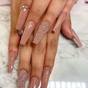 Babalal Glossy Press On Nails Long Coffin Full Cover False Nails Shiny Stick On Nails Nude Fake