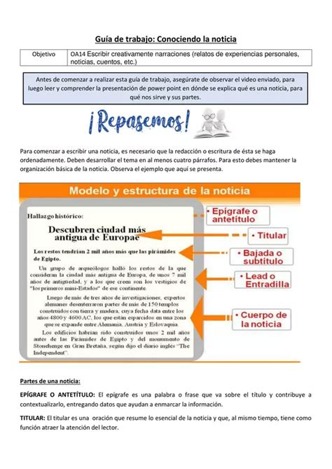 Guia De Trabajo Repaso LA NOTICIA Profe Social