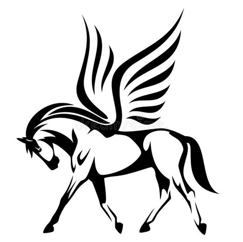 Illustration De Pegasus Vue De Côté à Ailes Ve Noir Et Blanc De