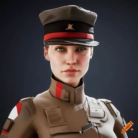 Unreal Engine Portrait Of Sci Fi Woman With Red Black Peaked Cap