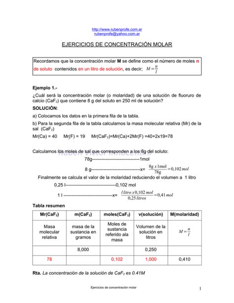 EJERCICIOS DE CONCENTRACIÓN MOLAR