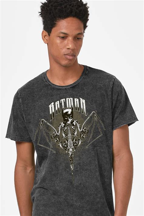 Camiseta Masculina Marmorizada Batman Morcego Caveira