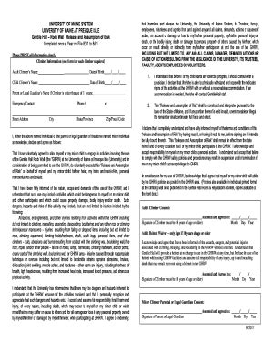 Fillable Online UMS Release And Assumption Of Risk Form University Of