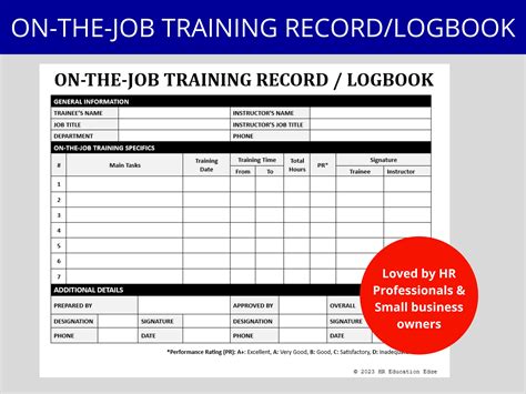 Employee Training Record Logbook On The Job Training Tracker New