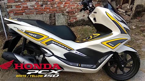 MODIFIKASI HONDA PCX 150 TAHUN 2018 MOTOR WHITE VARIASI YELLOW