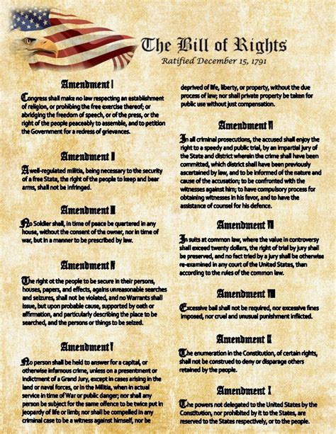 Bill Of Rights Us Constitution W Flag And Eagle Large Laminated Magnetic