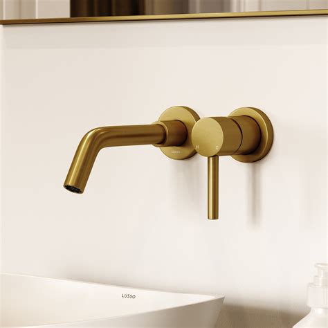 Luxe Wall Mounted Basin Mixer Tap Brushed Gold Lusso