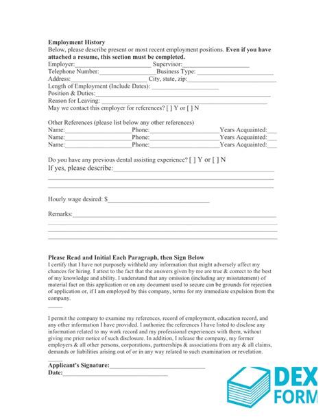 Dental Assistant Employment Application In Word And Pdf Formats Page