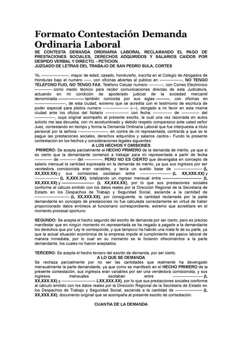 Formato Contestación Demanda Ordinaria Laboral Formato Contestación