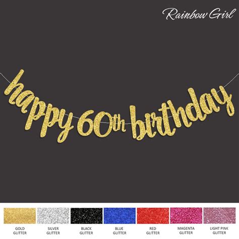 Happy 60th Birthday Banner Gold/Black/Silver Glitter Popular Sixty ...