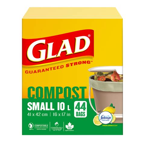 Glad® 100% Compostable Bags – Small 10 Litres, Lemon Scent, 44 Compost ...