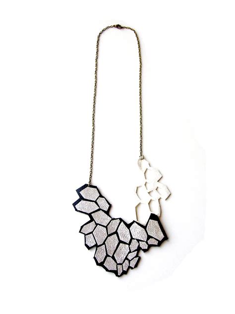 Metallic Silver Statement Necklace Geometric Necklace