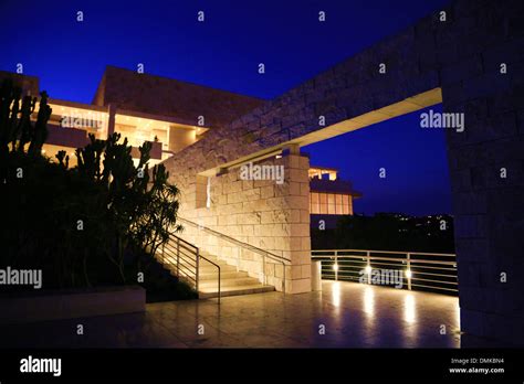 The Getty Museum at night Stock Photo - Alamy