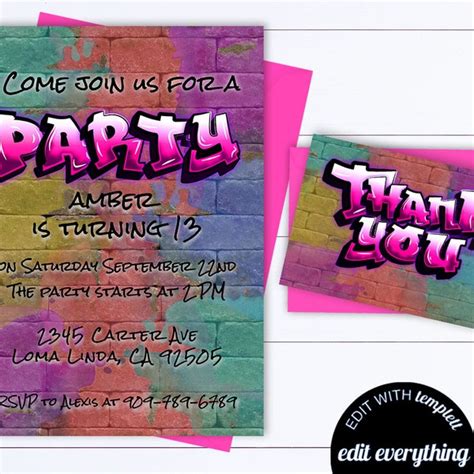 Graffiti S Invite Template Etsy