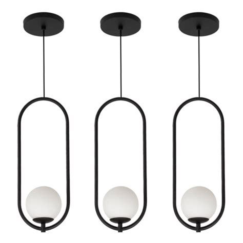 Kit 3 Luminária Pendente Teto Lustre Arco Globo Quarto Preto Leroy Merlin