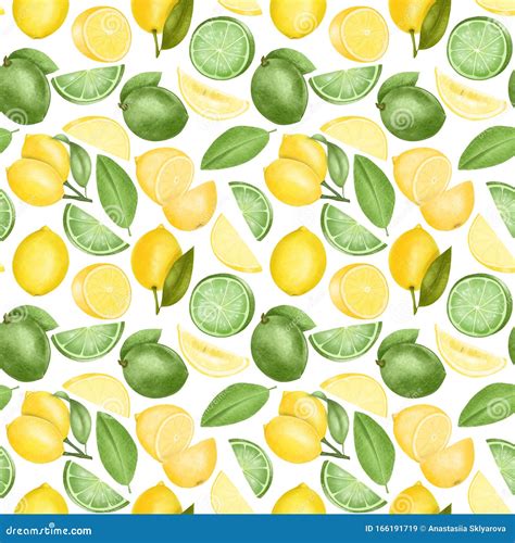 Seamless Pattern With Hand Drawn Lemons And Limes Stock Illustration