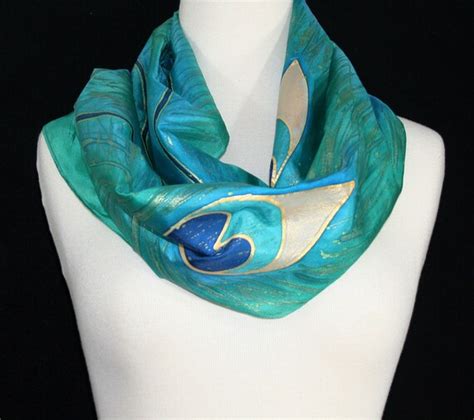 Hand Painted Silk Scarf Teal Turquoise Handmade Scarf