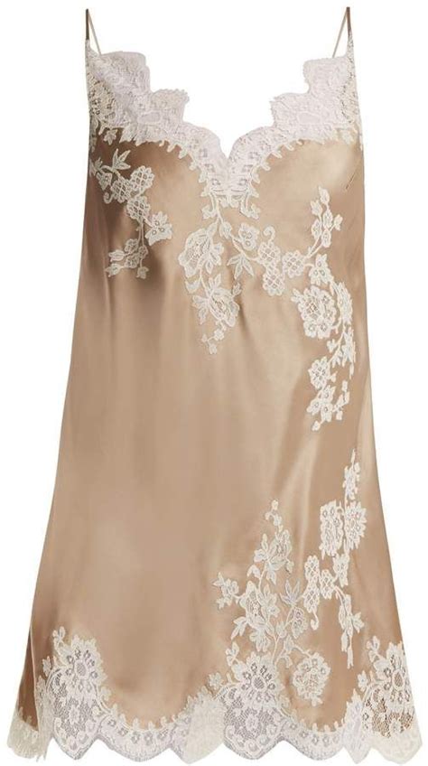 Carine Gilson Lace Trimmed Silk Satin Cami Dress Womens Beige White