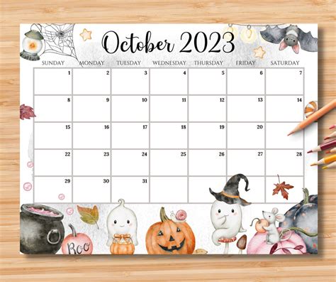 Editable October 2023 Calendar Cute Spooky Halloween 2023 Etsy