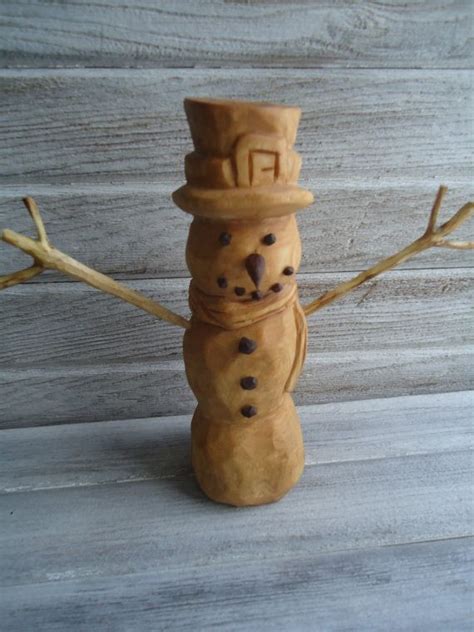 Hand Carved Wood Snowman Wooden Snowman Christmas Decor Etsy Wooden