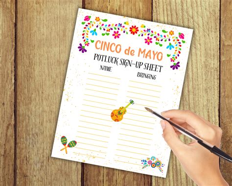 Cinco De Mayo Potluck Sign Up Sheet Fiesta Sign Up Form Cinco Potluck