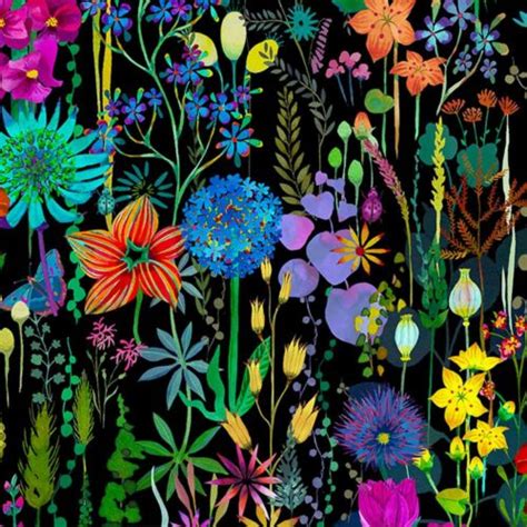 Sally Kelly Gardenia Fabric Flora Black Quilting Alice Caroline