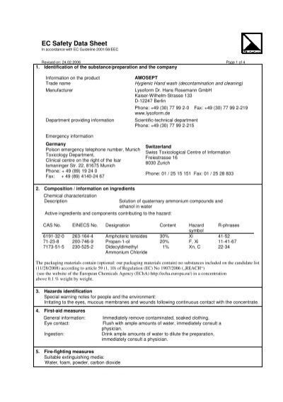 EC Safety Data Sheet Lysoform Ch