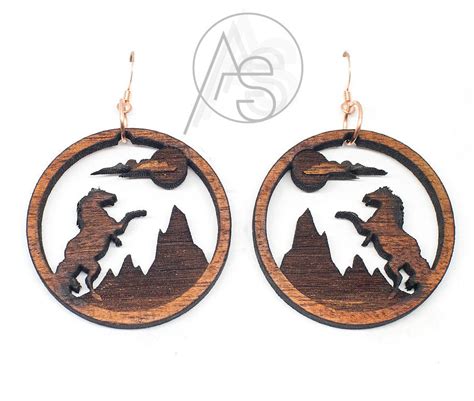 Horse Earrings Wood Horse Earrings Mountain Earrings Etsy