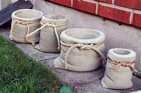 Diy Burlap Bag Shaped Concrete Planters The Garden