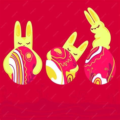 Premium Vector Happy Easter Concept Three Easter Bunnies With Colored