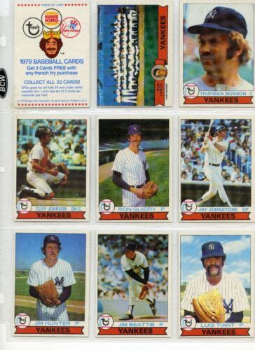 MINT 1979 Topps Burger King New York Yankees COMPLETE Team Of 23 W