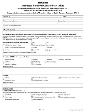 2016 2025 Form AU WorkSafe Tasmania Template Asbestos Removal Control