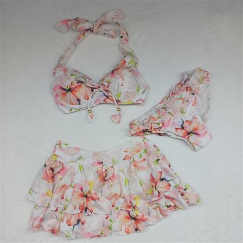 Floral Bikini Set With Mini Skirt Cover Up Depop