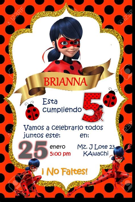 Invitaciones Tarjetas Cumpleaños Fiesta 5 años lady bug Imprimibles