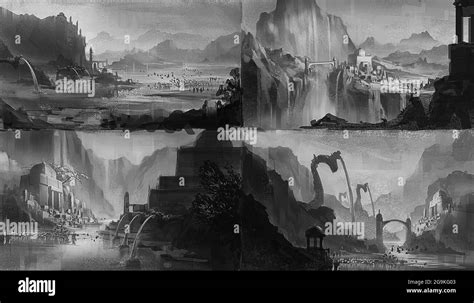 digital illustration of fantasy environment concept design sketch idea in group set Stock Photo ...