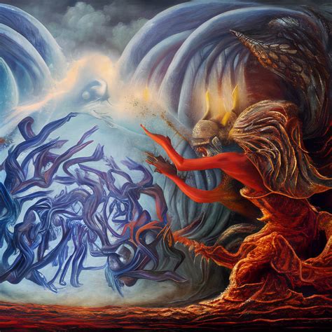 Surreal Painting Of The Battle Of Good And Evil By Currentcelery On