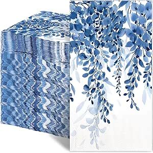 Amazon Jarthenaamcs Pcs Navy Blue Floral Paper Napkins Greenery