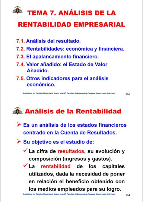 Análisis Estados Financieros Tema 7 Análisis De Los Estados