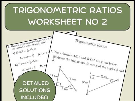 Trigonometric Ratios Worksheet No 2 With Solutions Teaching Resources