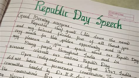 Republic Day Speechessayhandwriting Youtube