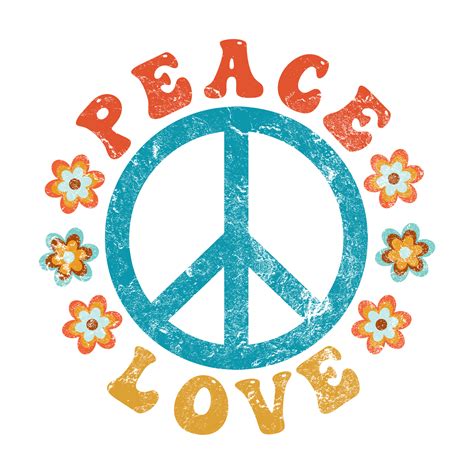 Peace And Love Hippie Peace Sign With Flowers Png