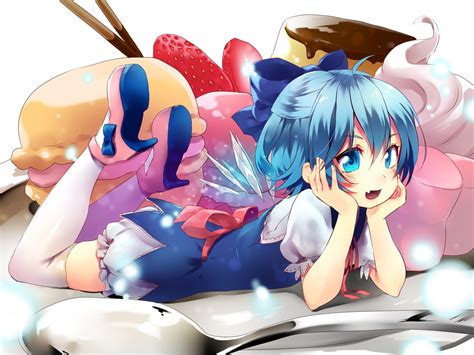 Wallpaper 1600x1200 Px Blue Bow Cake Cirno Eyes Fang Food