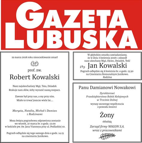 Gazeta Lubuska Nekrologi i Kondolencje Zamów Nekrolog w Gazecie Lubuskiej