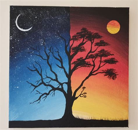 Day And Night Landscape Acrylic Painting By Asif Rasheed Artfinder