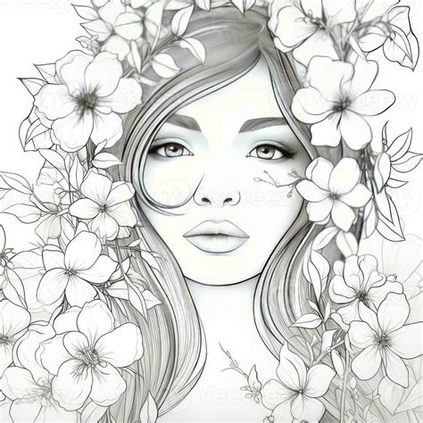 AI generated A girl on a coloring book page with Jasmine flowers. AI ...