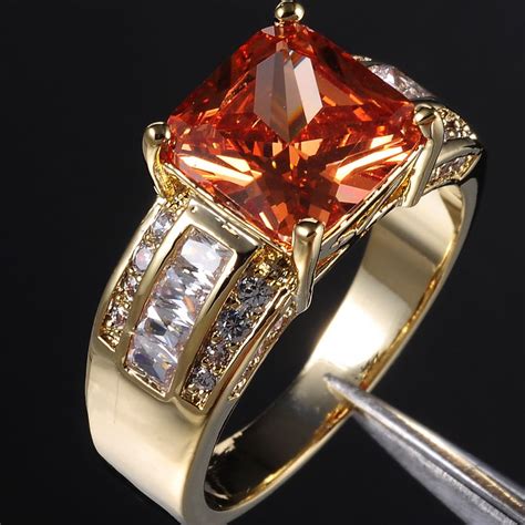 Size 9 13 Mens Jewelry Orange Topaz Crystal Gemstone 10kt Yellow Gold