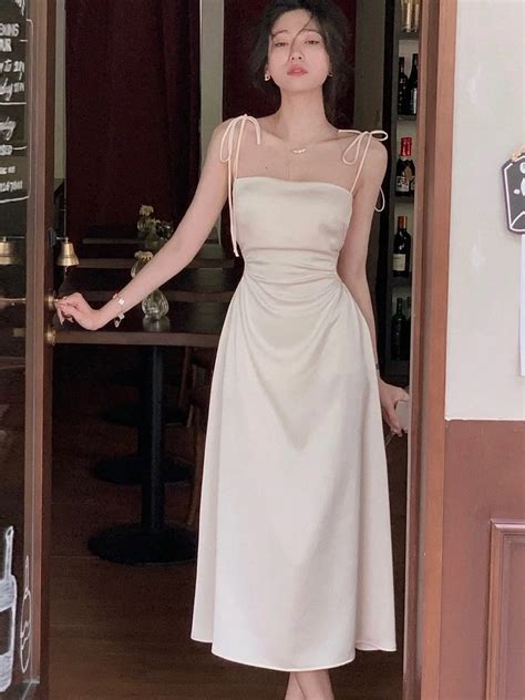 Summer Women Spaghetti Strap Elegant Midi Satin Dresses Wedding Evening