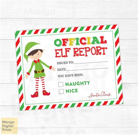 Elf Report Card Printable Printable Templates