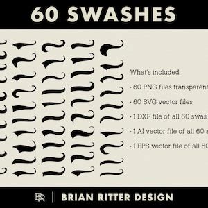 60 Swashes Swooshes Font Text Tails PNG SVG DXF Digital Art Printable